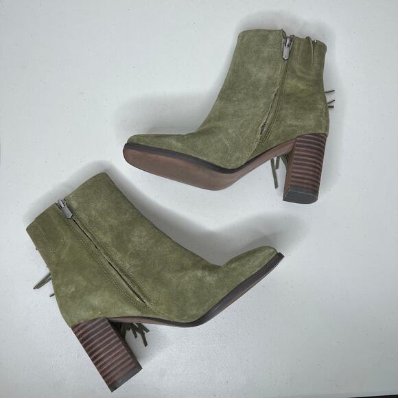 Sam Edelman Ona Olive Green Suede Fringe Square Toe Bootie Size 6.5 - Picture 4 of 9